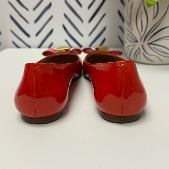 6 - Vintage Kade Spade Red Flats with a Pink Bow & Gold Stud - Picture 6 of 8